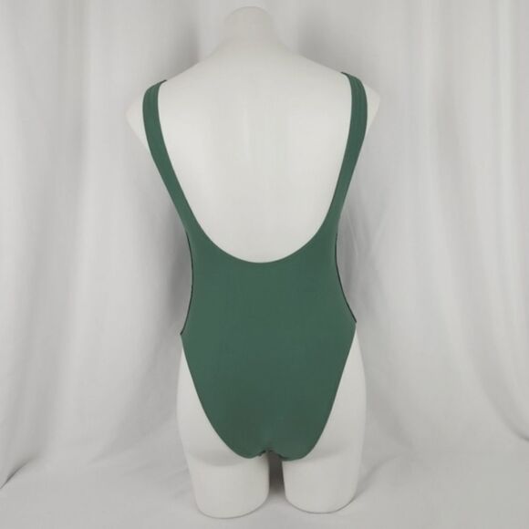 Xhilaration Green Multi Color Side Stripe Retro Scoop Back One Piece Swimsuit - Picture 4 of 15